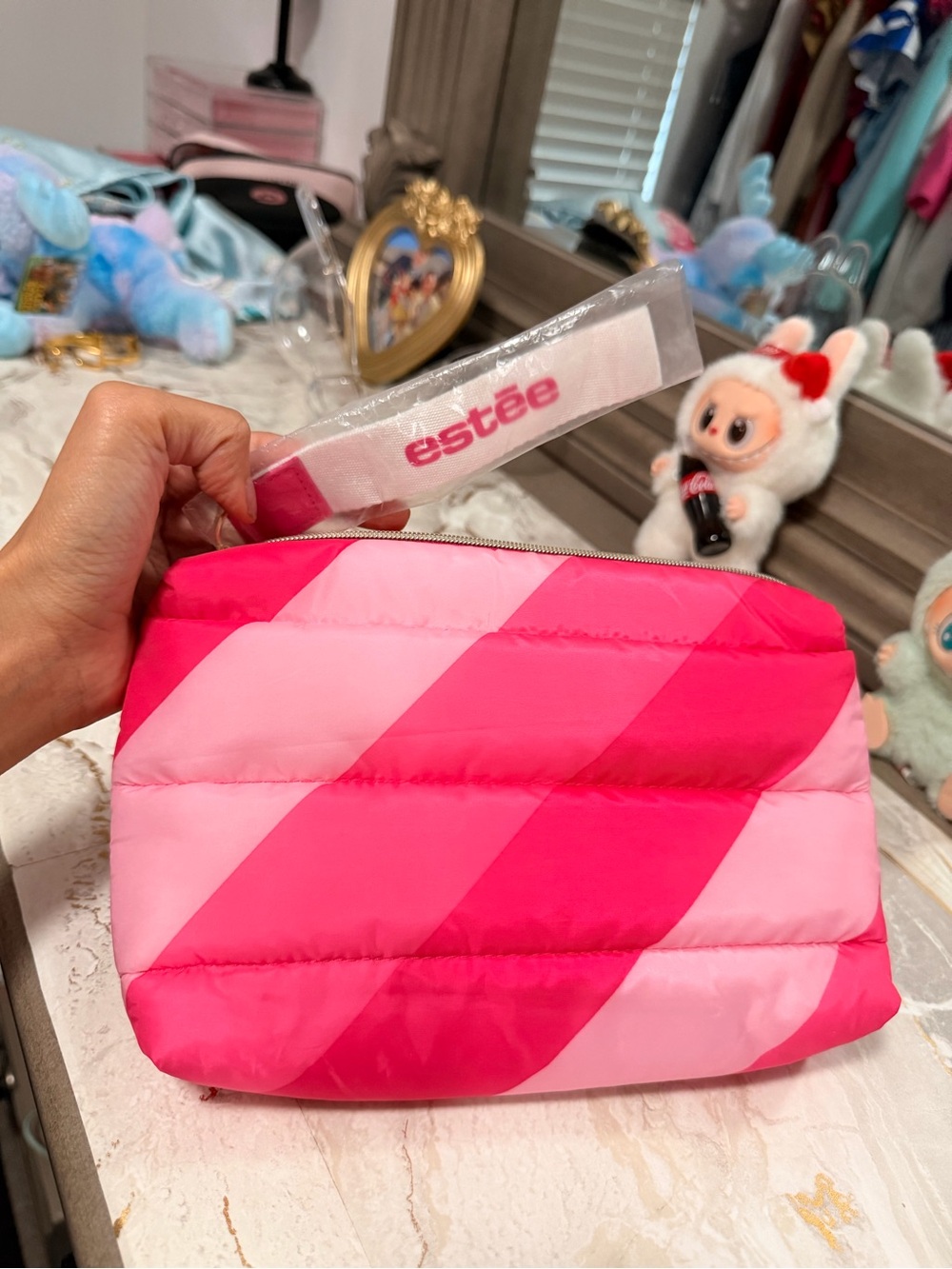 Estee Lauder Pink Diagonal Stripe Kids Pouch